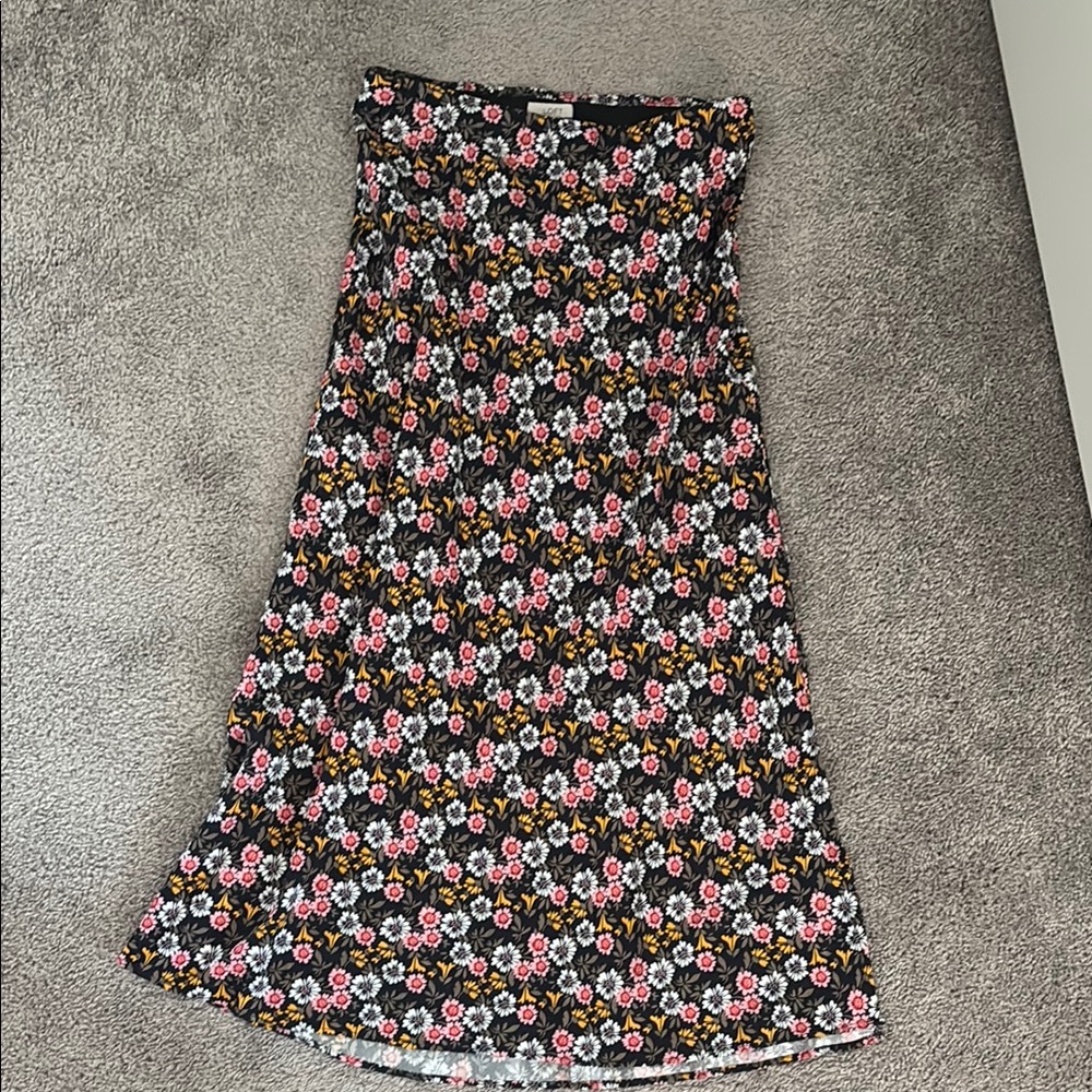 LOFT Pink and White Midi A-Line Skirt Casual